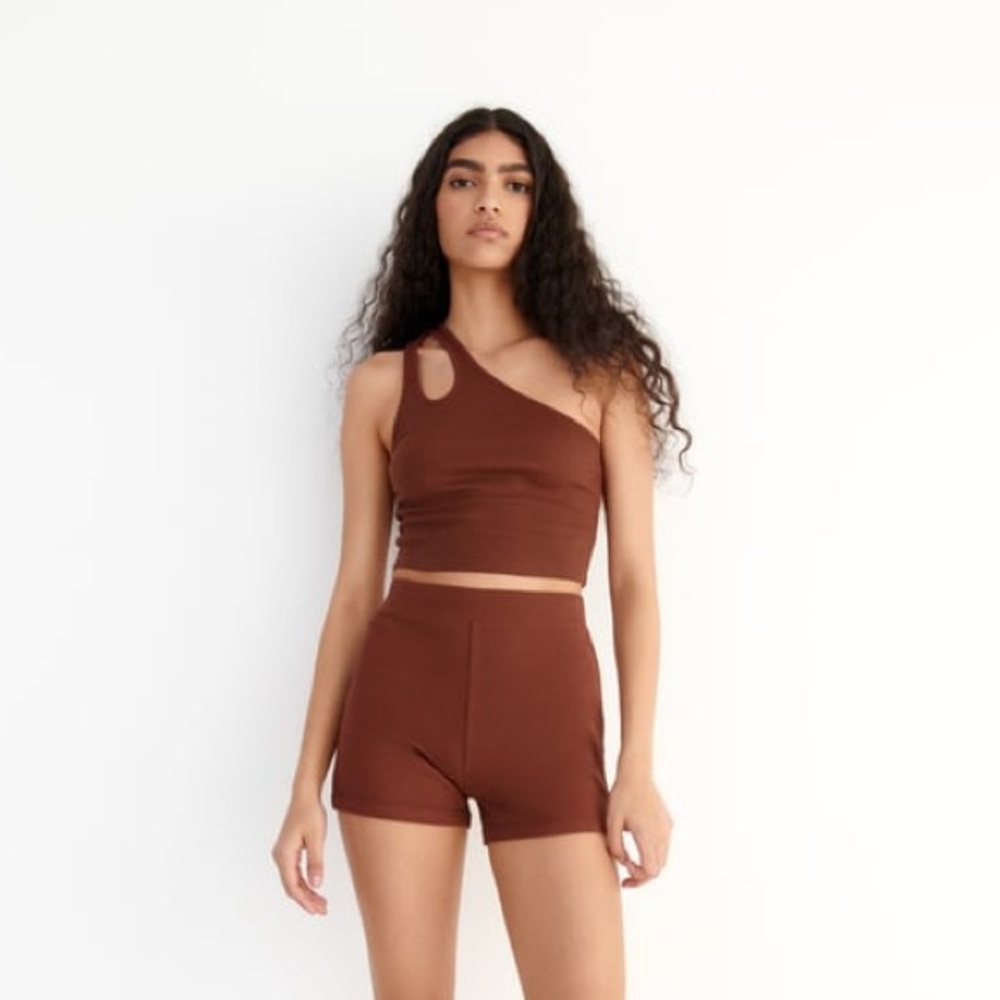 Zara Chocolate Brown Asymmetrical Crop Top